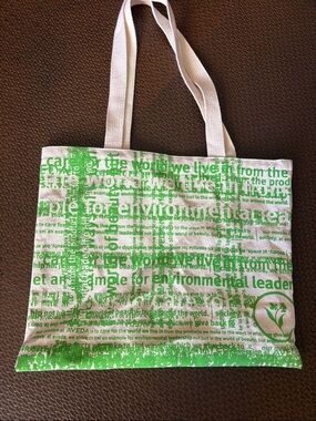 AVEDA Canvas Tote Bag with Green Environmental Print 11.5” x 14”